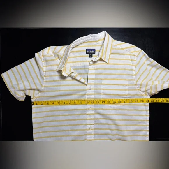 Patagonia Men's Yellow and White Striped Button Down Shirt - Picture 5 of 6